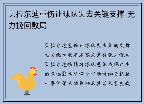 贝拉尔迪重伤让球队失去关键支撑 无力挽回败局